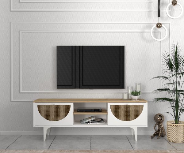 Comode televizor, Comodă Tv Modern Fusion, 150 x 35 x 52.8 cm, Alb-Maro, UnicUtil, unicutil.ro